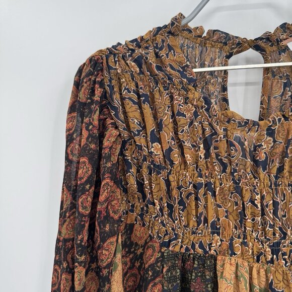 Free People Merrie Mix Print Tunic Top In Bronze Combo Floral Size S Small NWT - Picture 2 of 12